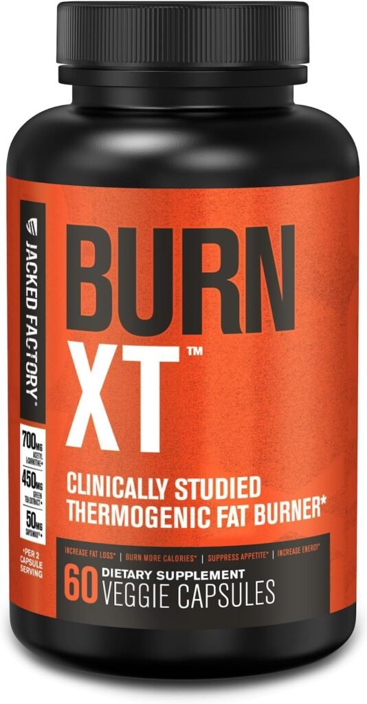 Jacked Factory Burn-XT Clinically Studied Fat Burner Weight Loss Supplement - Appetite Suppressant Energy Booster - with Acetyl L-Carnitine, Green Tea Extract and More - 60 Natural Diet Pills